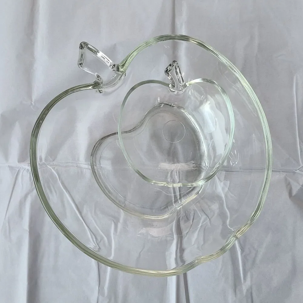 Vintage Hazel Atlas Glass Orchard Pattern Apple Glass Ware Small and Large Bowls